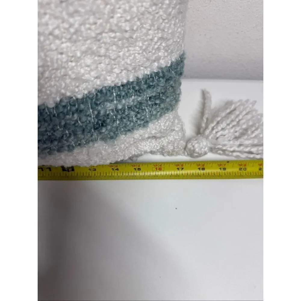 At Home Grayson Green White Knit Towed Striped Cushion